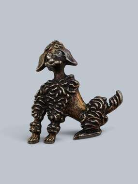 Vintage Poodle Dog Brooch Gold Tone Clear Rhinestone Eyes C-Clasp Unsigned